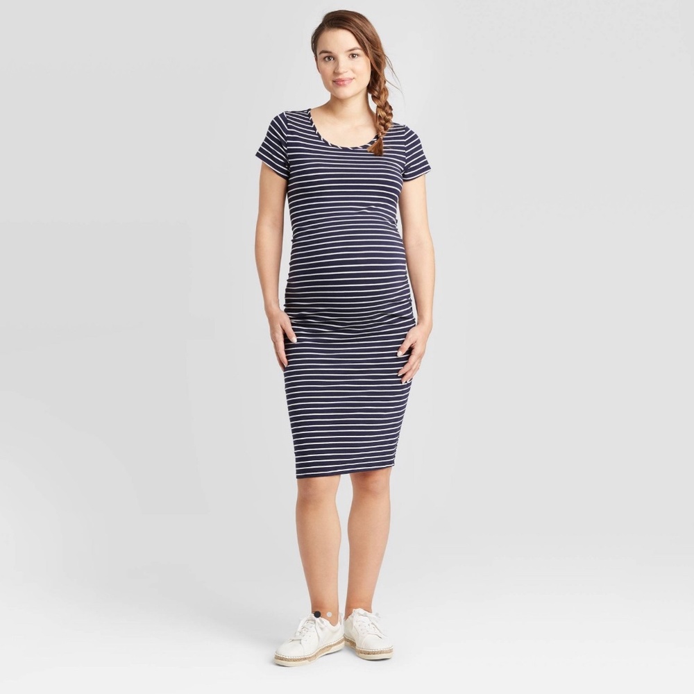 Striped Short Sleeve Maternity T-Shirt Dress